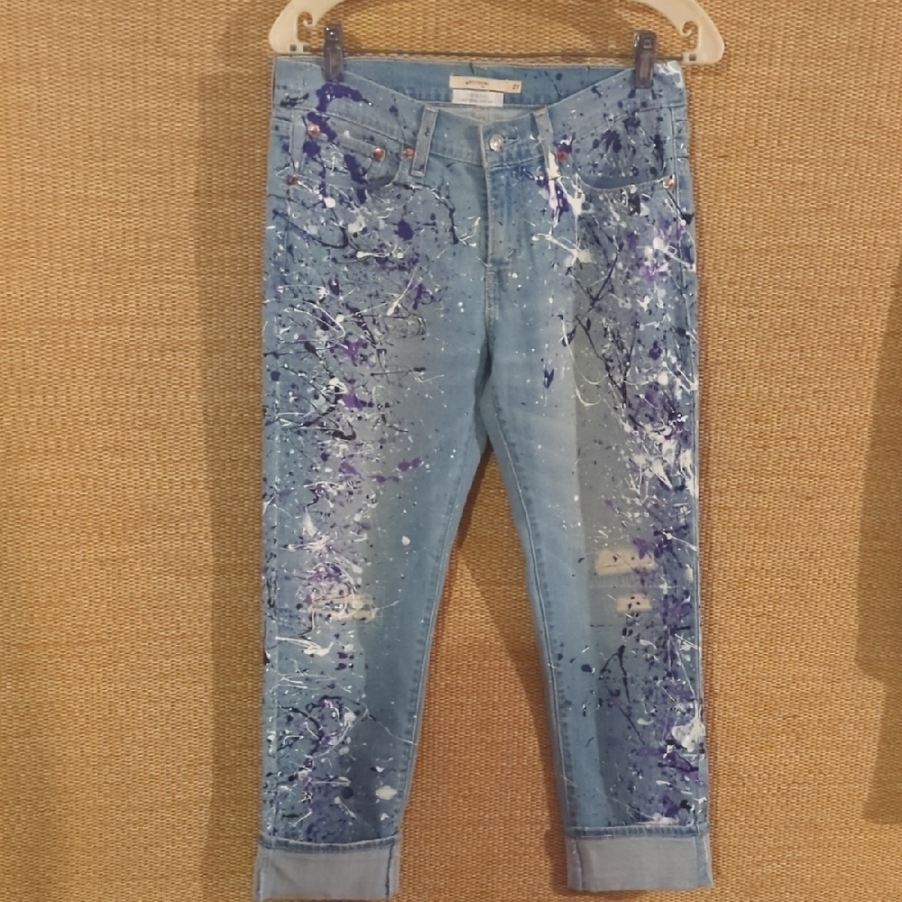 Levi's Women's Boyfriend Jeans 27 Curic & Curic Handpainted